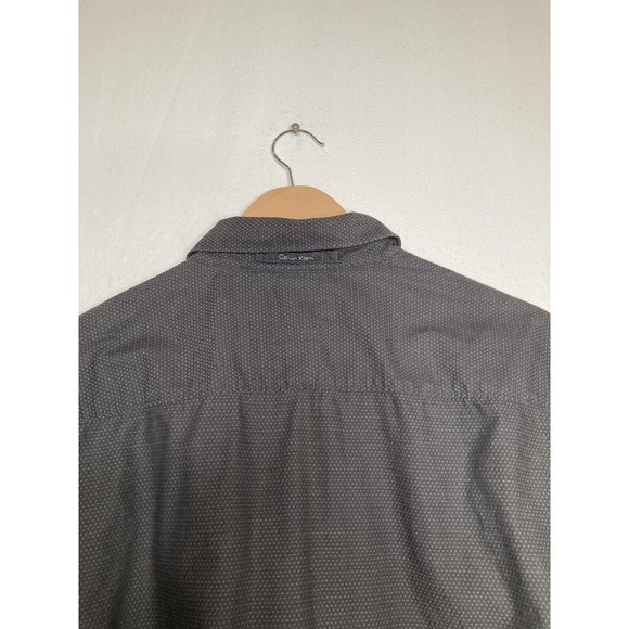 Calvin Klein Button Up Shirt Mens Size L Long Sleeve Gray Polka Dot Black Shirt - Picture 6 of 10